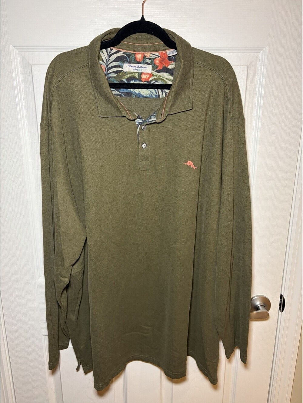 Tommy Bahama Men’s Long Sleeve Polo Shirt Size 3XLB 3XL Big Olive Green